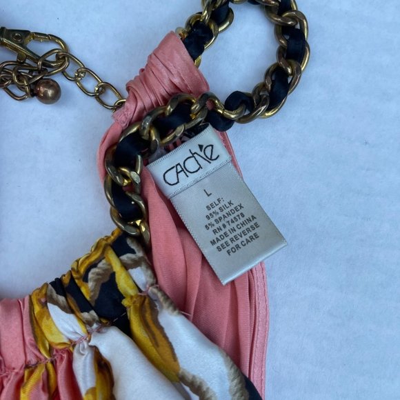 Cache Pink Silk Scarf Tie & Chain Halter Top L - Picture 2 of 6